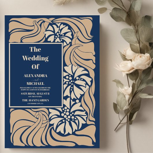 Klassieke blauwe Art Nouveau bruiloft Kaart