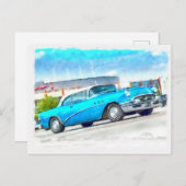 Klassieke blauwe auto Buick Briefkaart (Voorkant / Achterkant)