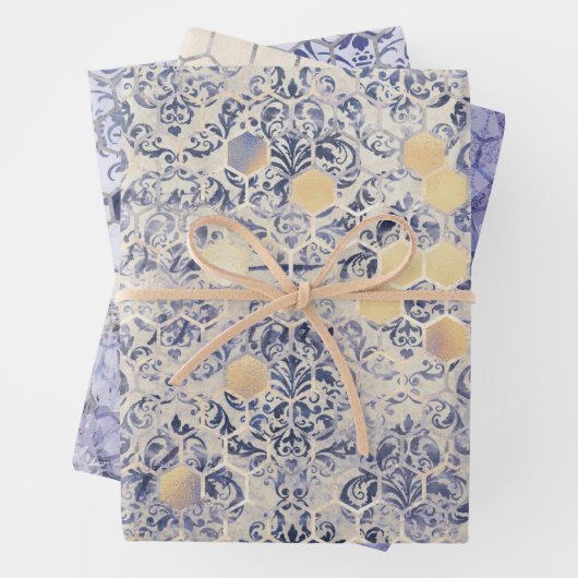  Klassieke blauwe Bee Flowers Mengsel en matchen Inpakpapier Vel (In situ)