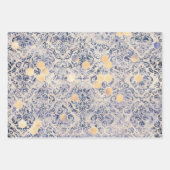  Klassieke blauwe Bee Flowers Mengsel en matchen Inpakpapier Vel (Voorkant)