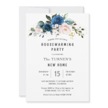 Klassieke Blauwe Blauwe Floral Housewarming Party