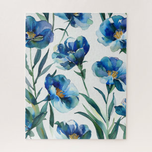Klassieke Blauwe Bloem Bloemige Puzzel