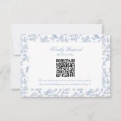 Klassieke Blauwe Bloem Toile QR-code RSVP Kaartje (Voorkant)