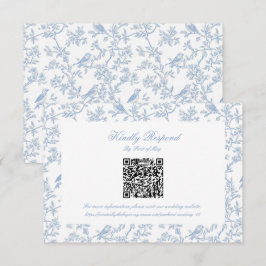 Klassieke Blauwe Bloem Toile QR-code RSVP Kaartje