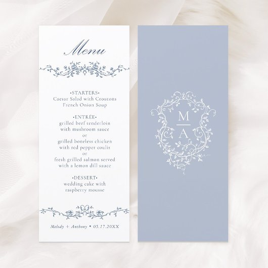 Klassieke Blauwe Bloemen Border Wedding Menu