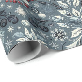 Klassieke Blauwe Bloemen Trimmen Kerstmis Cadeaupapier (Rol Hoek)