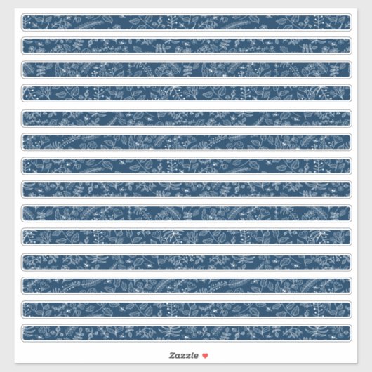 Klassieke Blauwe Boho Bloemen Dunne Randen Sticker (Vel)