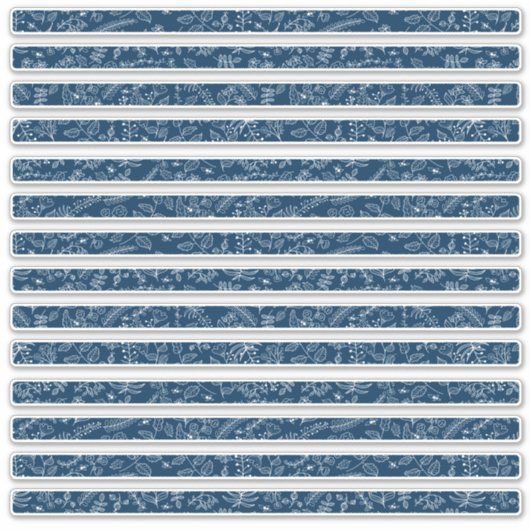 Klassieke Blauwe Boho Bloemen Dunne Randen Sticker (Voorkant)