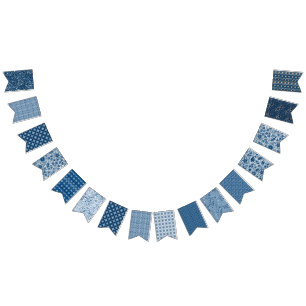 Klassieke blauwe boho-bloempatronen   Mooi Vlaggetjes