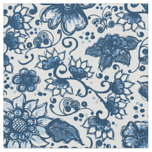 Klassieke blauwe Boho Flowers Stof