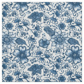 Klassieke blauwe Boho Flowers Stof (Swatch)