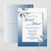 Klassieke blauwe botanische bruiddoucheuitnodiging briefkaart (Voorkant / Achterkant)