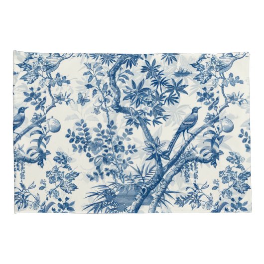 Klassieke Blauwe Botanische Elegantie Kussensloop (Achterkant-Rechts)