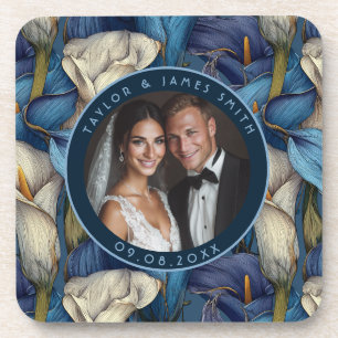 Klassieke Blauwe Calla Lelies Bloemblad Botanische Bier Onderzetter