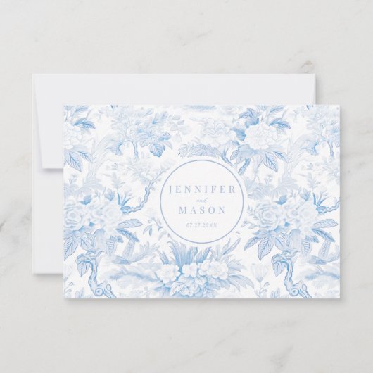 Klassieke Blauwe Chinoiserie porselein Trouwfoto Bedankkaart (Achterkant)