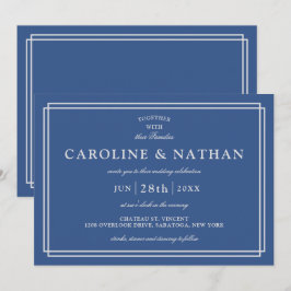 Klassieke blauwe eenvoudige elegante Lijst bruilof Kaart