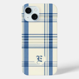 Klassieke Blauwe en Crème Plaid Telefoonhoes iPhone 15 Case
