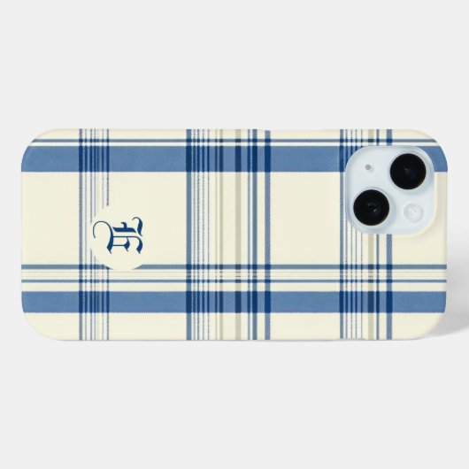 Klassieke Blauwe en Crème Plaid Telefoonhoes Case-Mate iPhone Case (Achterkant (horizontaal))