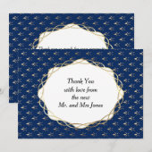 Klassieke blauwe en gouden bruiloft bedankkaart (Voorkant / Achterkant)