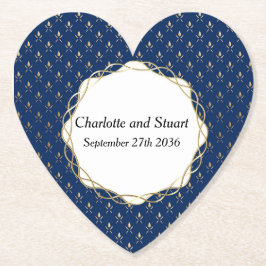 Klassieke blauwe en gouden bruiloft kartonnen onderzetters