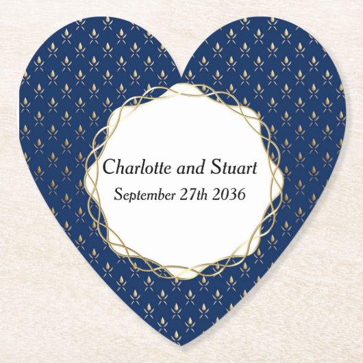 Klassieke blauwe en gouden bruiloft kartonnen onderzetters (Voorkant)
