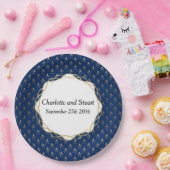 Klassieke blauwe en gouden bruiloft papieren bordje (Feest)