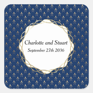 Klassieke blauwe en gouden bruiloft vierkante sticker