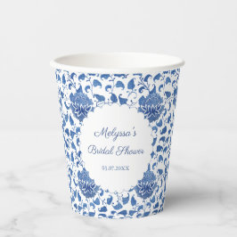 Klassieke Blauwe En Witte Aquarel Bruidsdouche Papieren Bekers