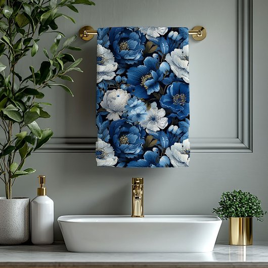 Klassieke blauwe en witte bloem badhanddoek bad handdoek
