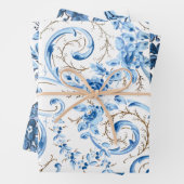 Klassieke Blauwe en Witte Bloemen Inpakpapier Vel (In situ)