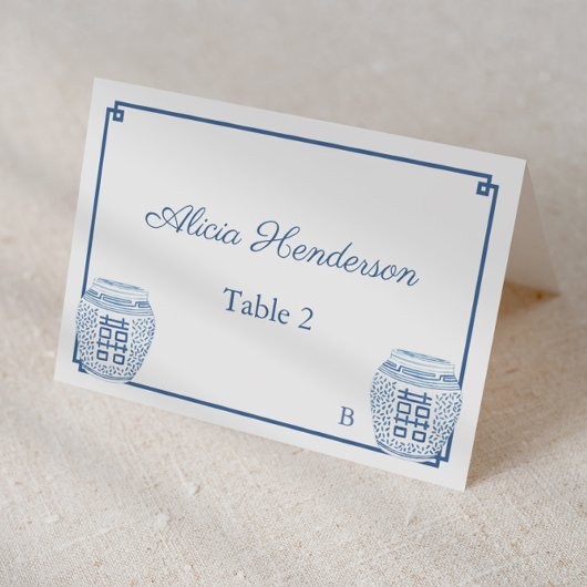 Klassieke blauwe en witte bruiloft kaart