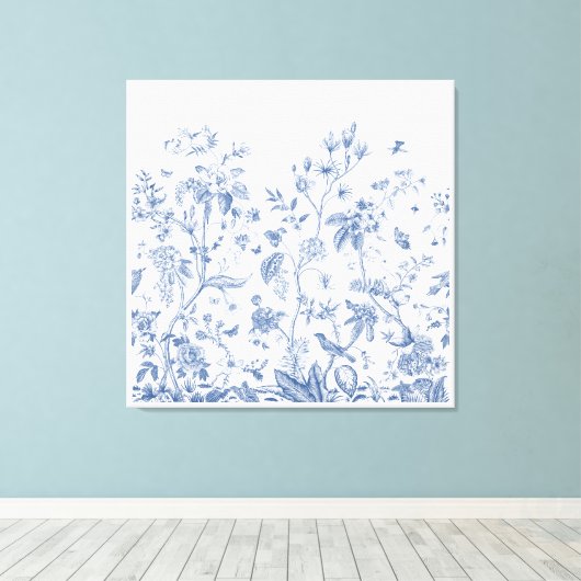 Klassieke Blauwe en Witte Chinoiserie Canvas Afdruk (Insitu (Houten vloer))