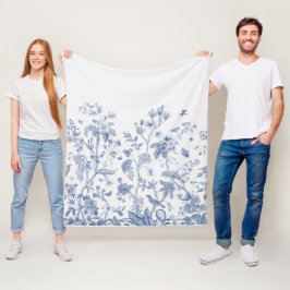 Klassieke Blauwe en Witte Chinoiserie Fleece Deken