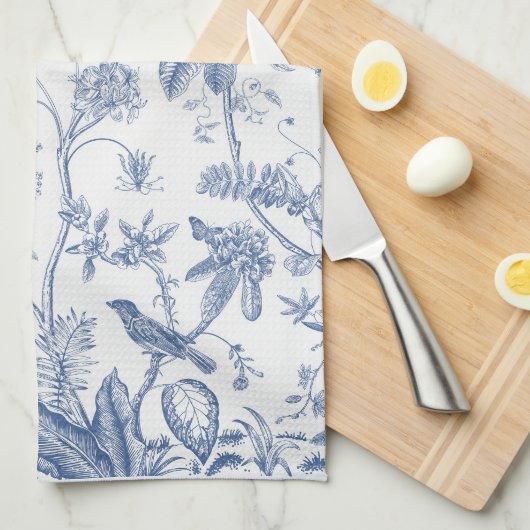 Klassieke Blauwe en Witte Chinoiserie Theedoek (Quarter Fold)