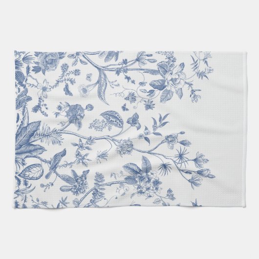 Klassieke Blauwe en Witte Chinoiserie Theedoek (Horizontaal)