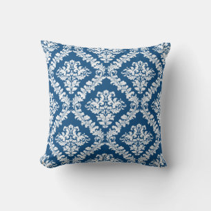 Klassieke blauwe en witte damastpatroon throw kussen