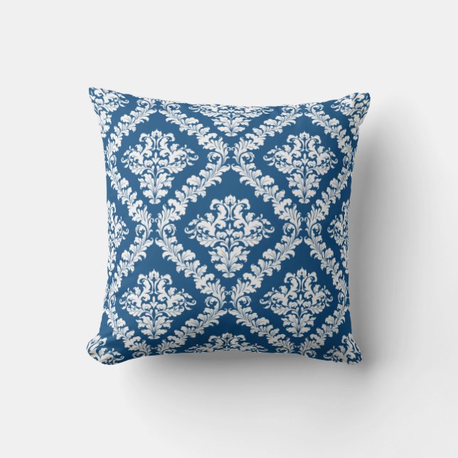 Klassieke blauwe en witte damastpatroon throw kussen (Voorkant)