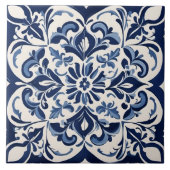 Klassieke blauwe en witte geometrische kunst tegeltje (Voorkant)