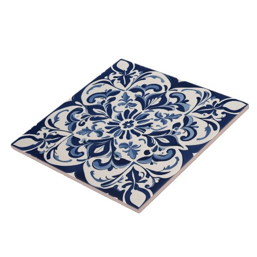 Klassieke blauwe en witte geometrische kunst tegeltje (Zijkant)
