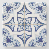 Klassieke blauwe en witte geometrische Tegel Kijk  Stenen Onderzetter (Voorkant)