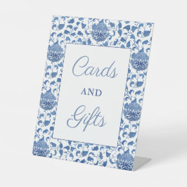Klassieke Blauwe En Witte Kaarten En Cadeaus Baby  Reclamebord Met Voetstuk