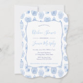 Klassieke Blauwe en Witte Keukenpartij Vrijgezelle Kaart (Voorkant)