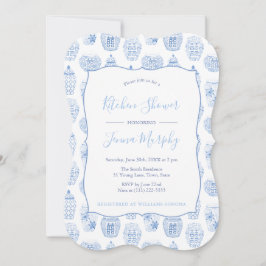 Klassieke Blauwe en Witte Keukenpartij Vrijgezelle Kaart