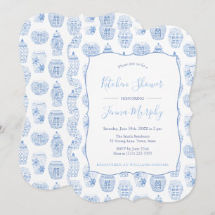 Klassieke Blauwe en Witte Keukenpartij Vrijgezelle Kaart