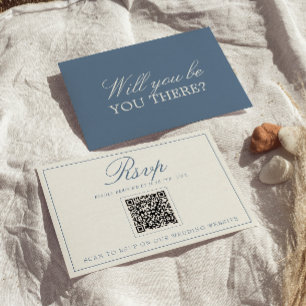 Klassieke blauwe en witte oude geld QR-code bruilo RSVP Kaartje