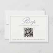 Klassieke blauwe en witte oude geld QR-code bruilo RSVP Kaartje (Voorkant)