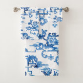 Klassieke Blauwe en Witte Pagoda Chinoiserie Bad Handdoek (Insitu)
