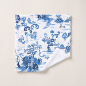 Klassieke Blauwe en Witte Pagoda Chinoiserie Bad Handdoek (Wasdoekje)