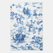 Klassieke Blauwe en Witte  Pagoda Chinoiserie Theedoek (Verticaal)