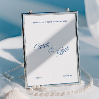 Klassieke blauwe en witte trouwkaarten en geschenk